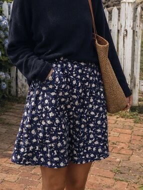 Boden Skirt Women 8 Blue White Print A Line Knee Length Lined Cotton